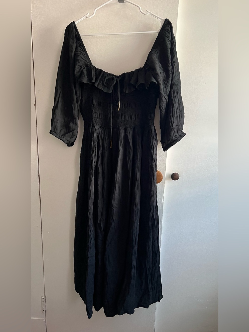 Free People Black Off-Shoulder Ruffle Midi Dress